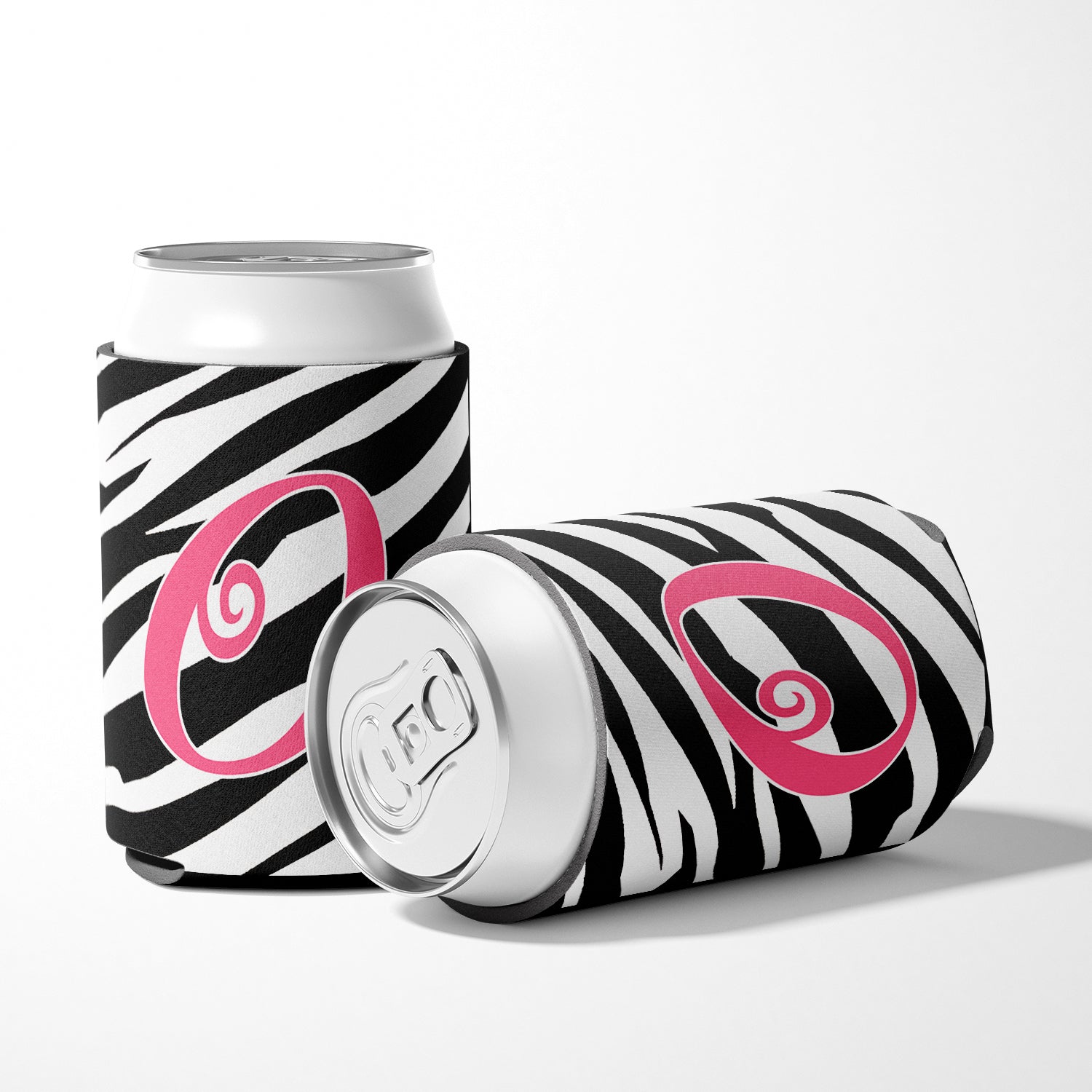 Letter O Initial Monogram - Zebra Stripe and Pink Can or Bottle Beverage Insulator Hugger.