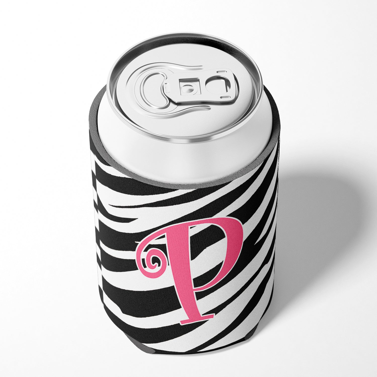 Letter P Initial Monogram - Zebra Stripe and Pink Can or Bottle Beverage Insulator Hugger.