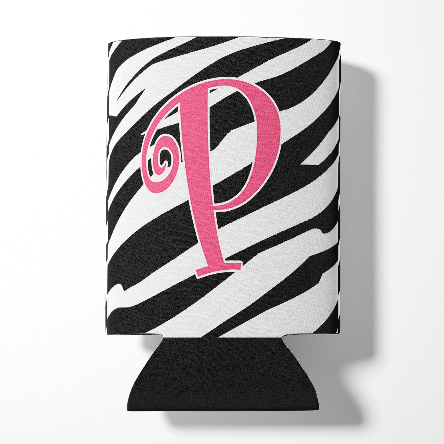 Letter P Initial Monogram - Zebra Stripe and Pink Can or Bottle Beverage Insulator Hugger.