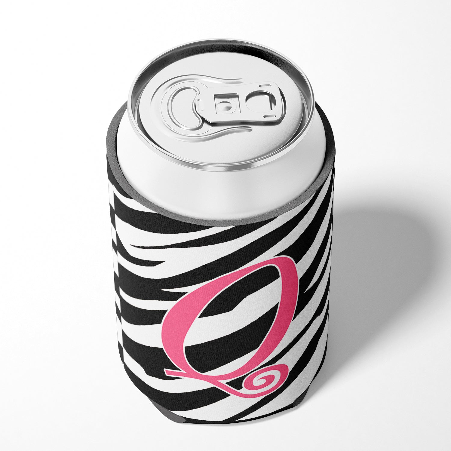 Letter Q Initial Monogram - Zebra Stripe and Pink Can or Bottle Beverage Insulator Hugger.