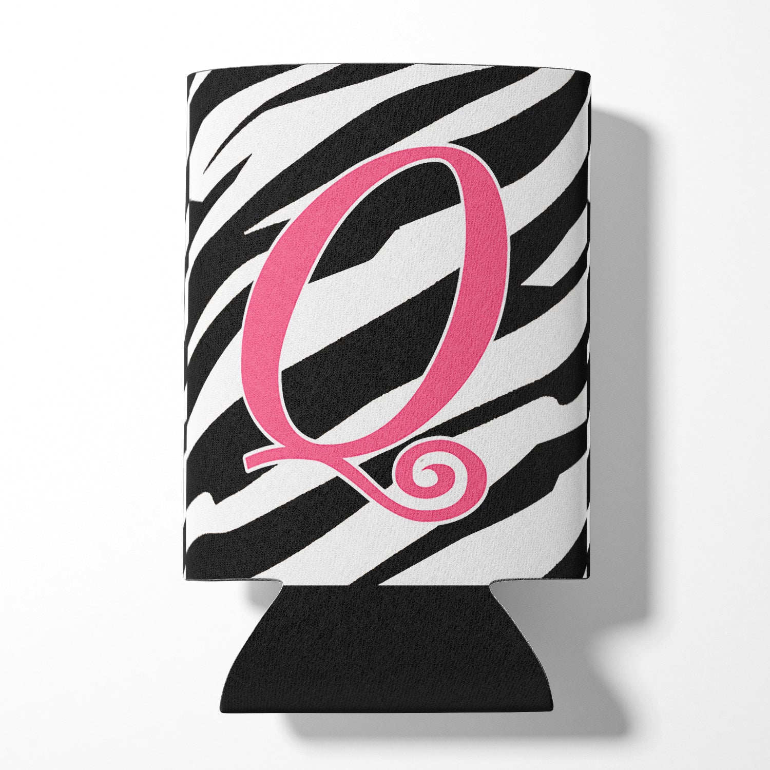 Letter Q Initial Monogram - Zebra Stripe and Pink Can or Bottle Beverage Insulator Hugger.