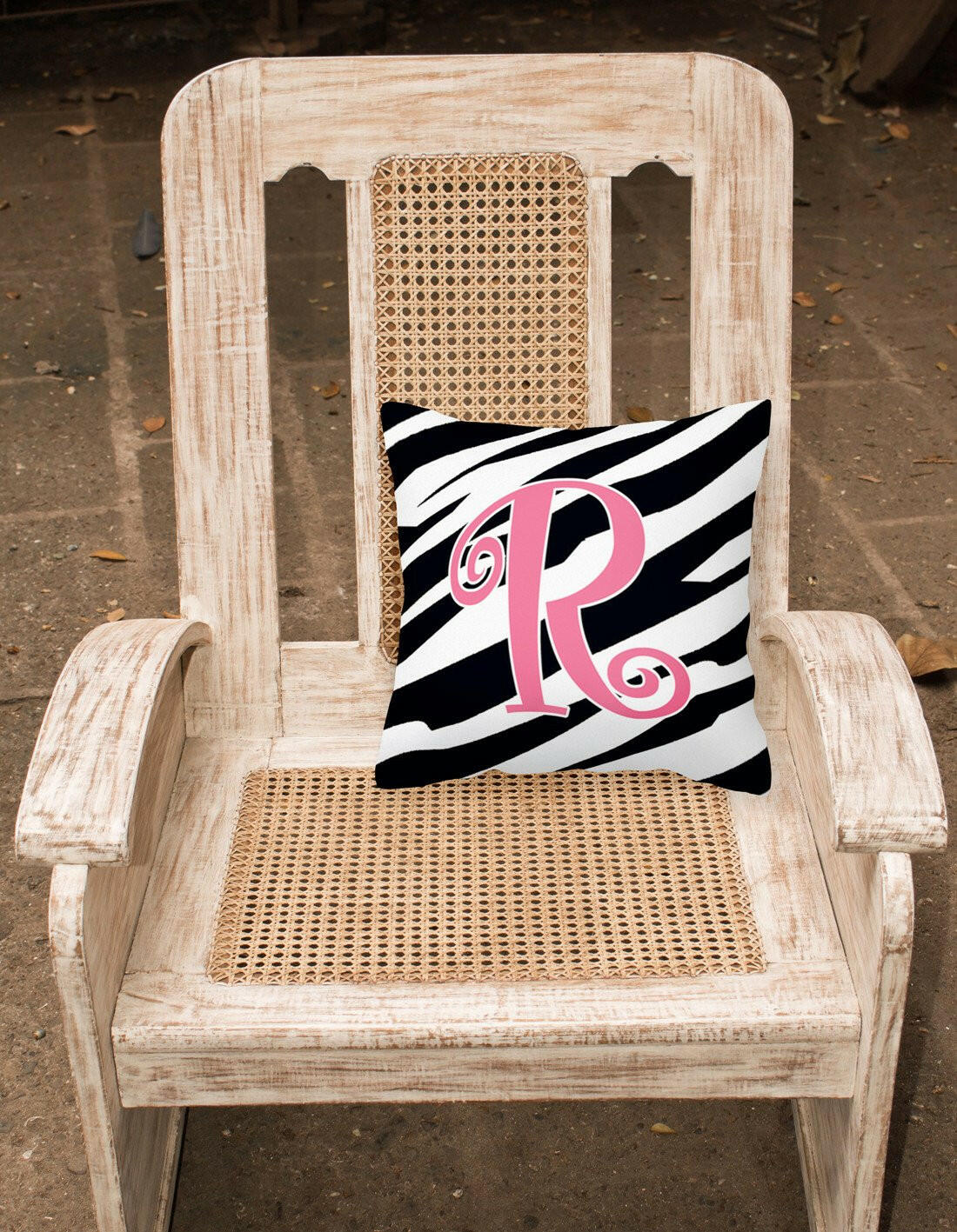 Monogram Initial R Zebra Stripe and Pink Decorative Canvas Fabric Pillow CJ1037 - the-store.com