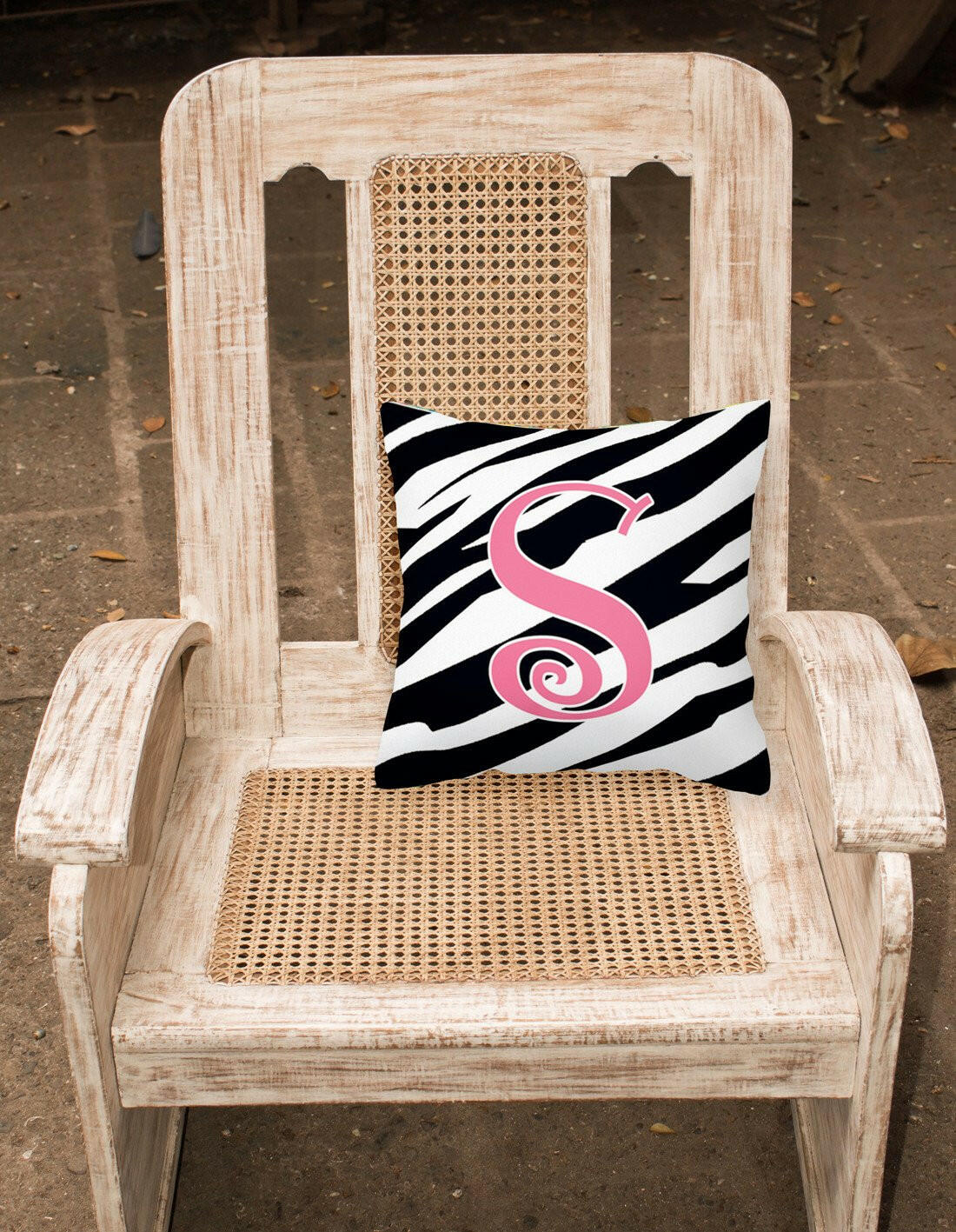 Monogram Initial S Zebra Stripe and Pink Decorative Canvas Fabric Pillow CJ1037 - the-store.com