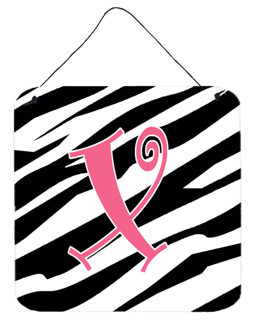 Letter X Initial  Zebra Stripe and Pink Wall or Door Hanging Prints by Caroline&#39;s Treasures