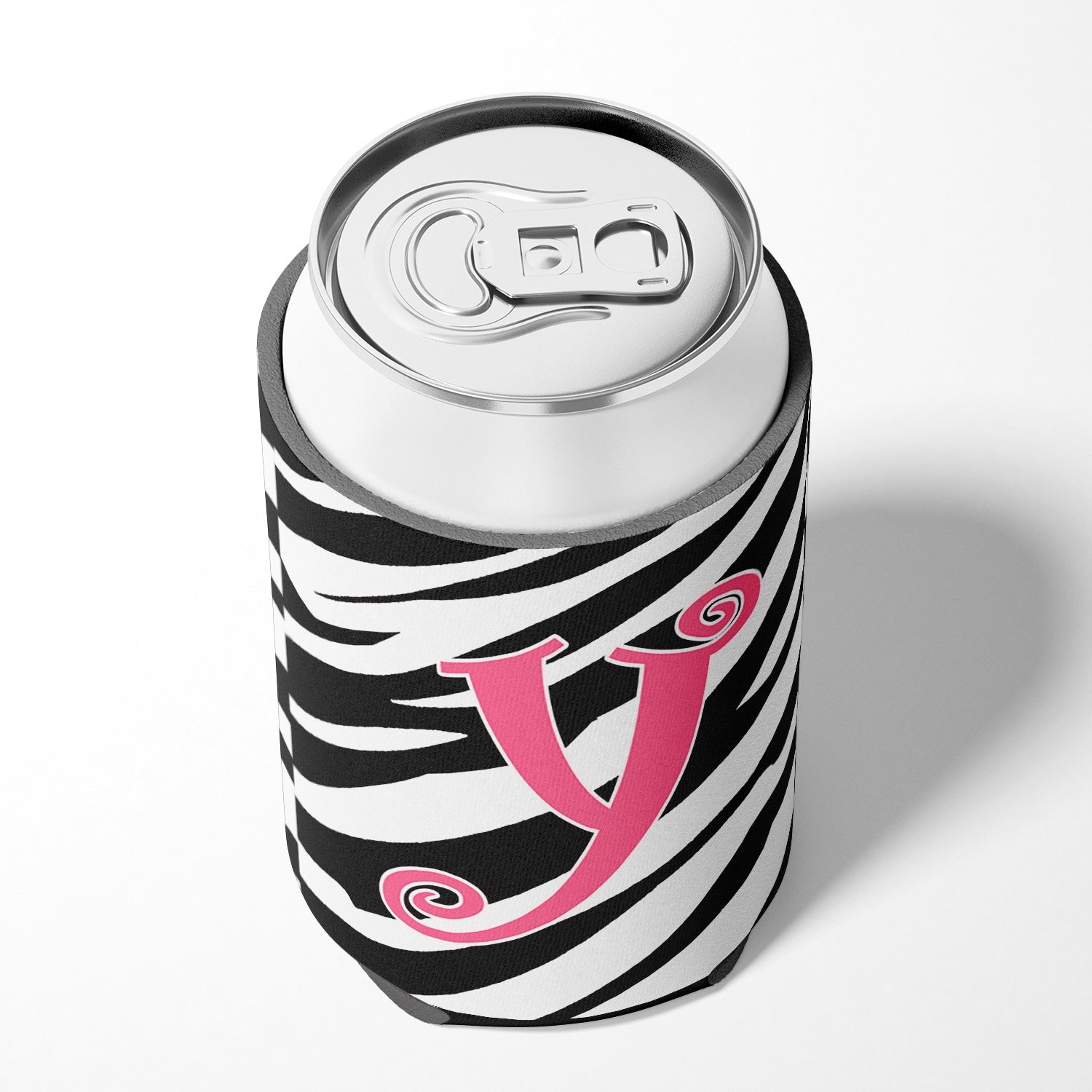 Letter Y Initial Monogram - Zebra Stripe and Pink Can or Bottle Beverage Insulator Hugger.