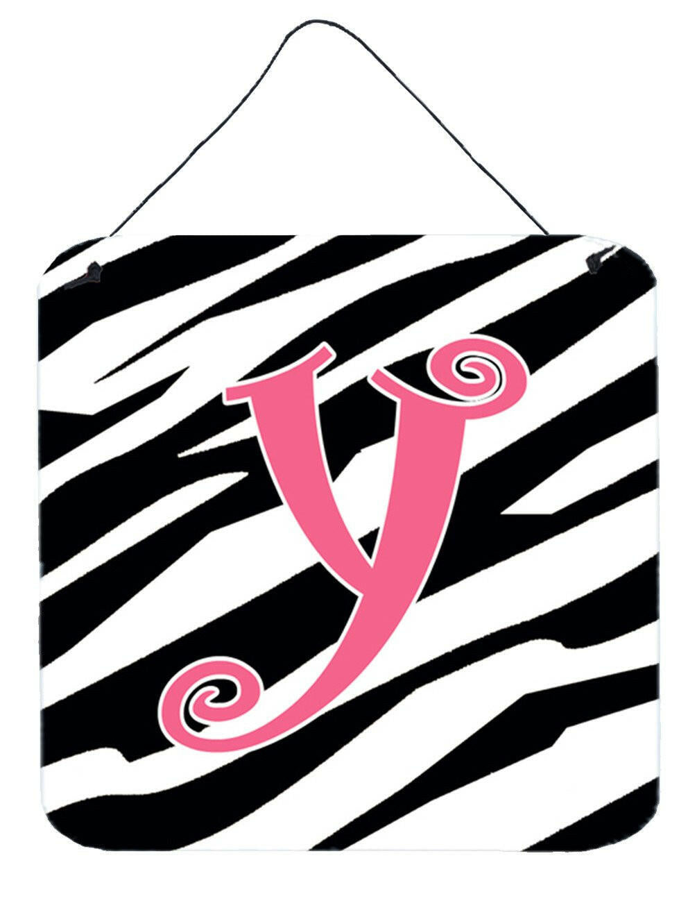 Letter Y Initial  Zebra Stripe and Pink Wall or Door Hanging Prints by Caroline&#39;s Treasures
