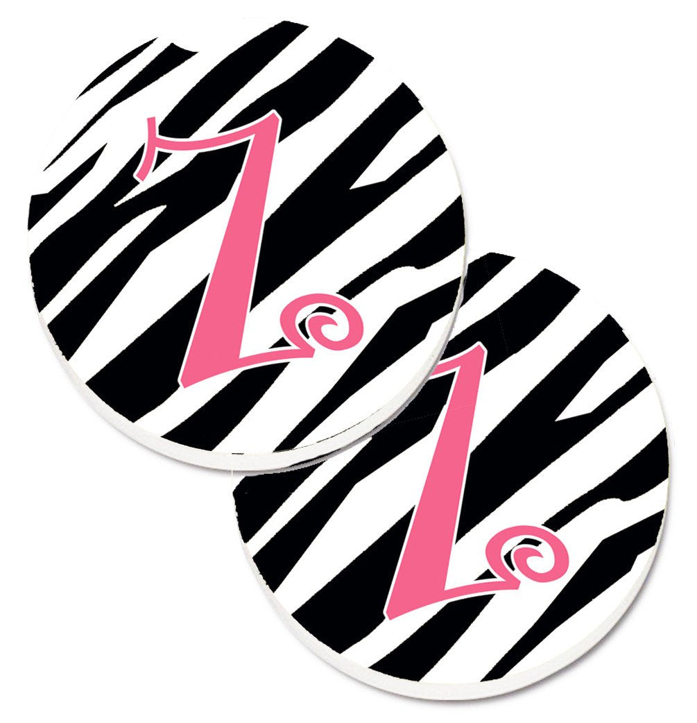 Monogram Initial Z Zebra Stripe and Pink  Set of 2 Cup Holder Car Coasters CJ1037-ZCARC by Caroline's Treasures