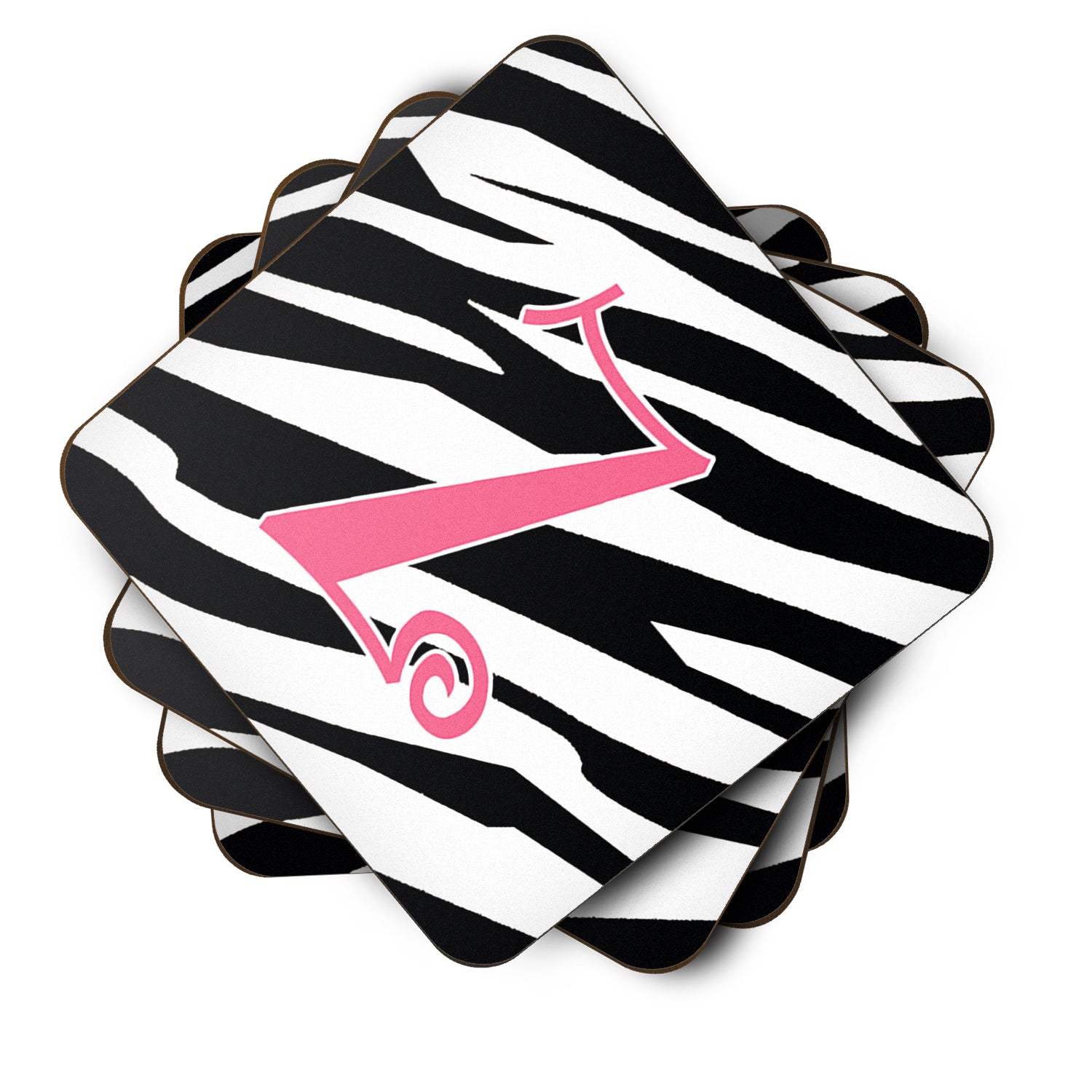 Set of 4 Monogram - Zebra Stripe and Pink Foam Coasters Initial Letter Z - the-store.com