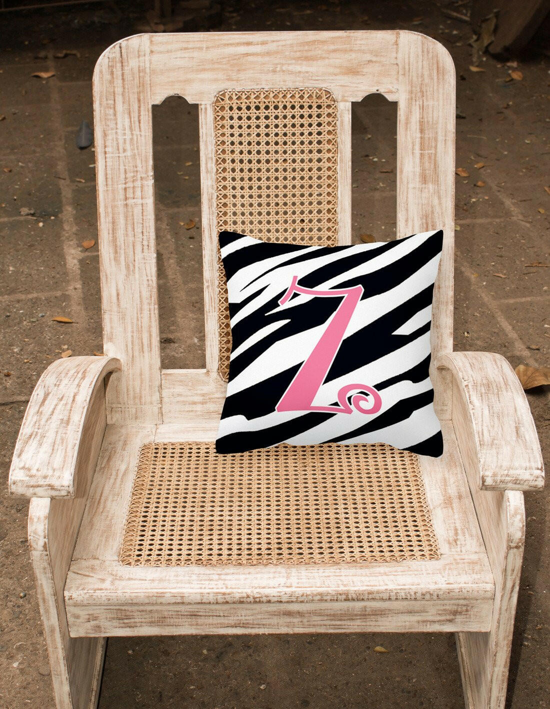 Monogram Initial Z Zebra Stripe and Pink Decorative Canvas Fabric Pillow CJ1037 - the-store.com