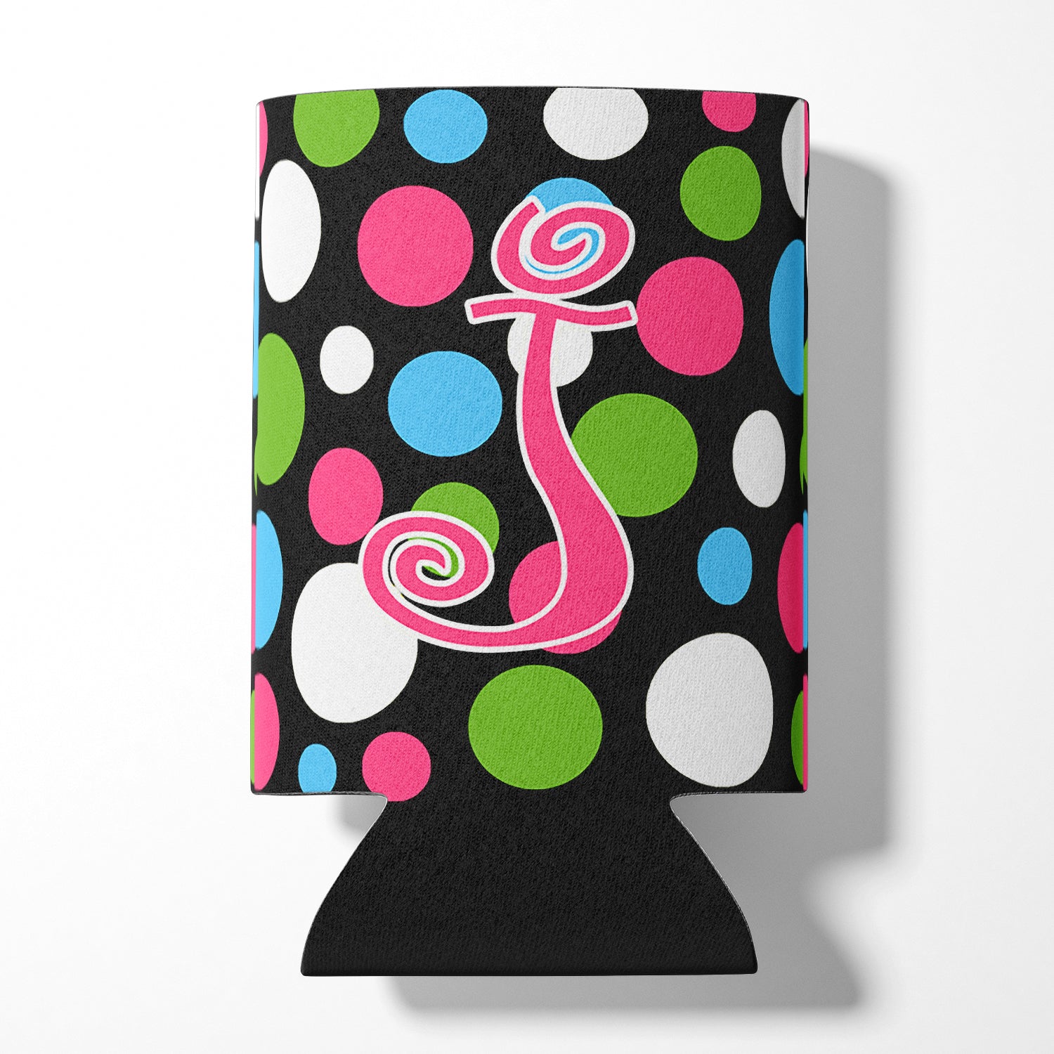 Letter J Initial Monogram - Polkadots and Pink Can or Bottle Beverage Insulator Hugger.