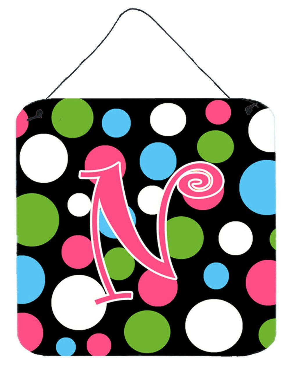 Letter N Initial Monogram - Polkadots and Pink Wall or Door Hanging Prints by Caroline's Treasures