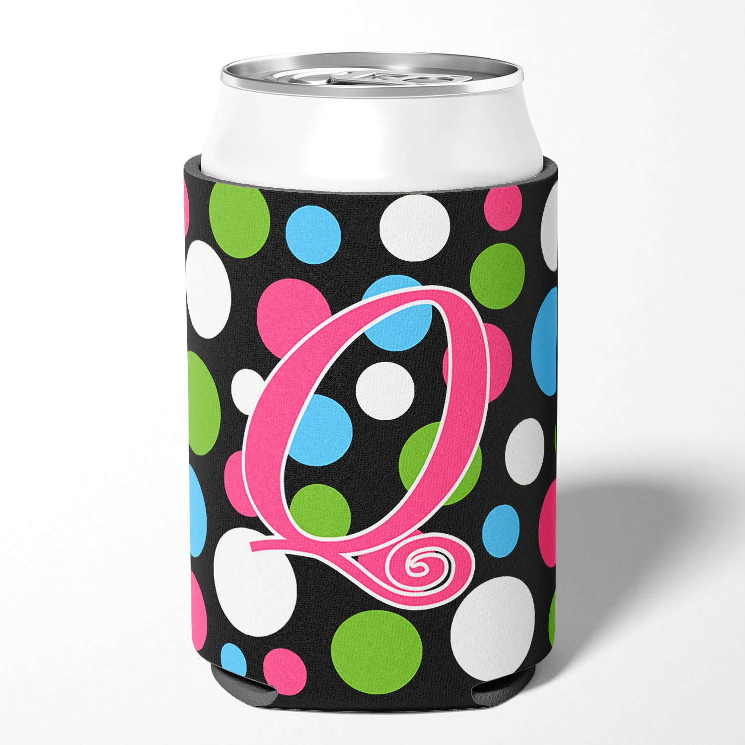 Letter Q Initial Monogram - Polkadots and Pink Can or Bottle Beverage Insulator Hugger.