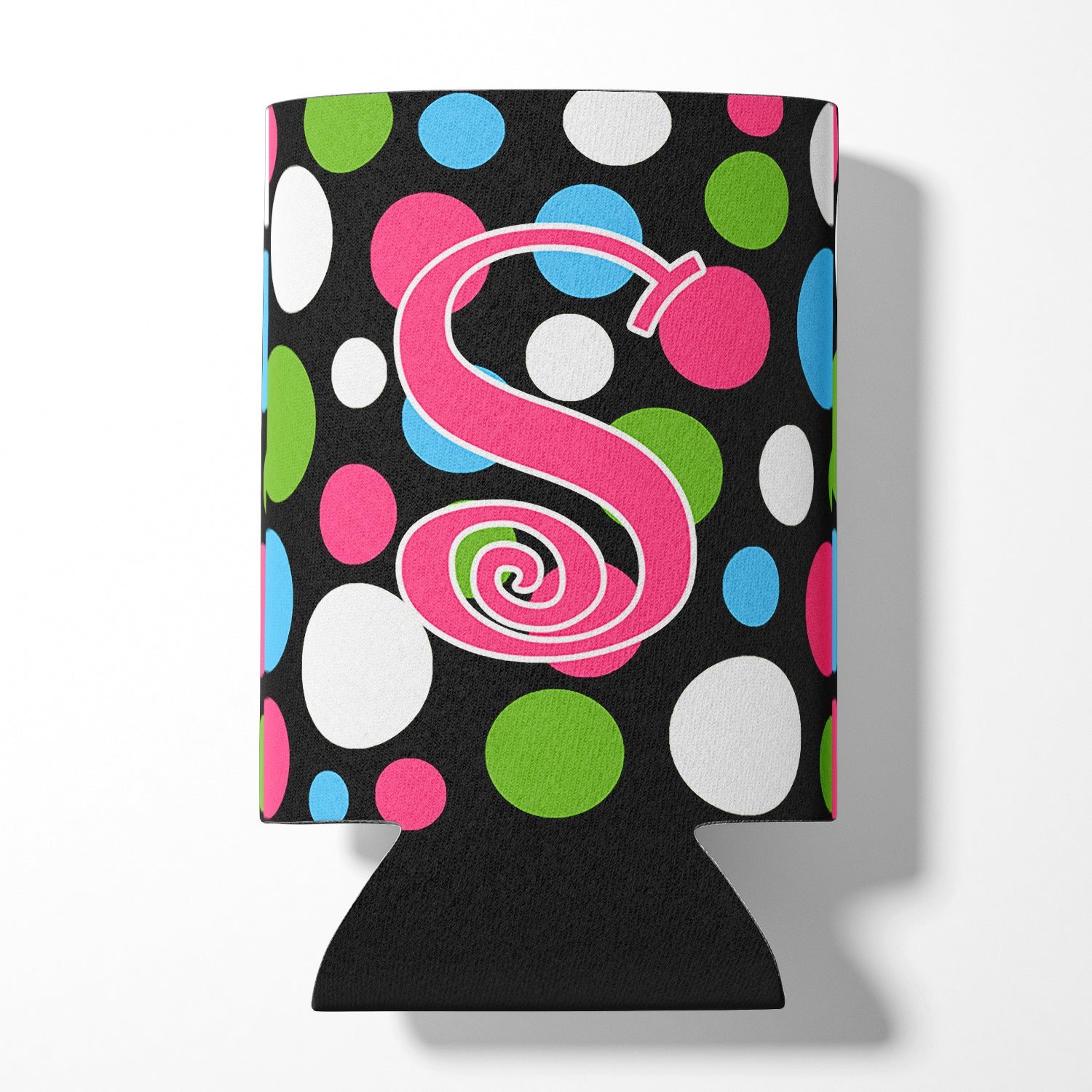 Letter S Initial Monogram - Polkadots and Pink Can or Bottle Beverage Insulator Hugger.