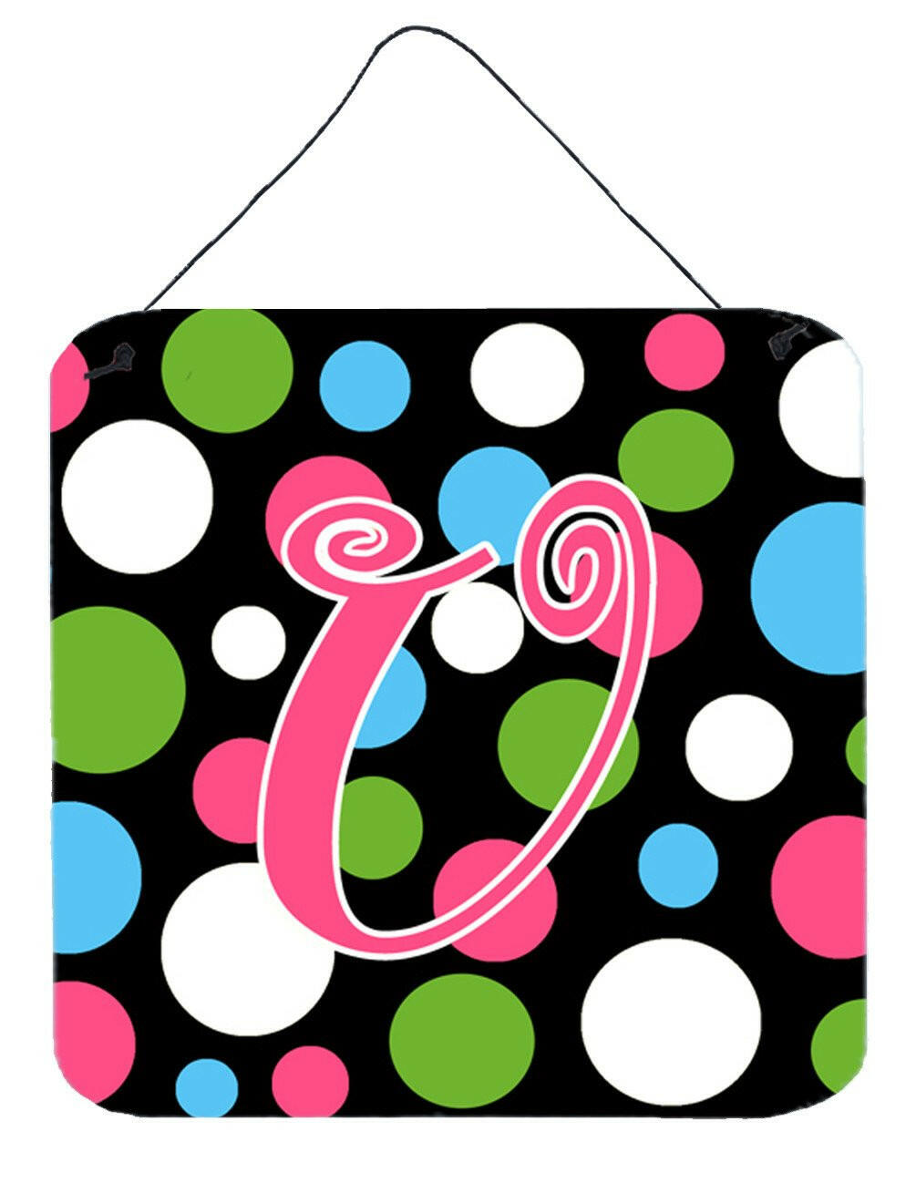 Letter U Initial Monogram - Polkadots and Pink Wall or Door Hanging Prints by Caroline's Treasures