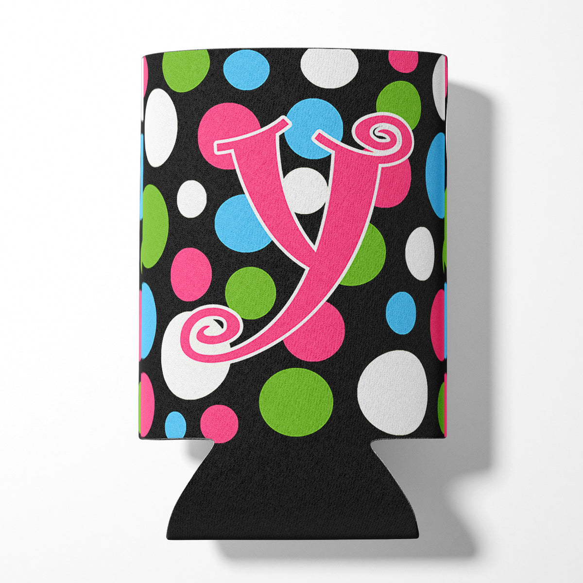 Letter Y Initial Monogram - Polkadots and Pink Can or Bottle Beverage Insulator Hugger.