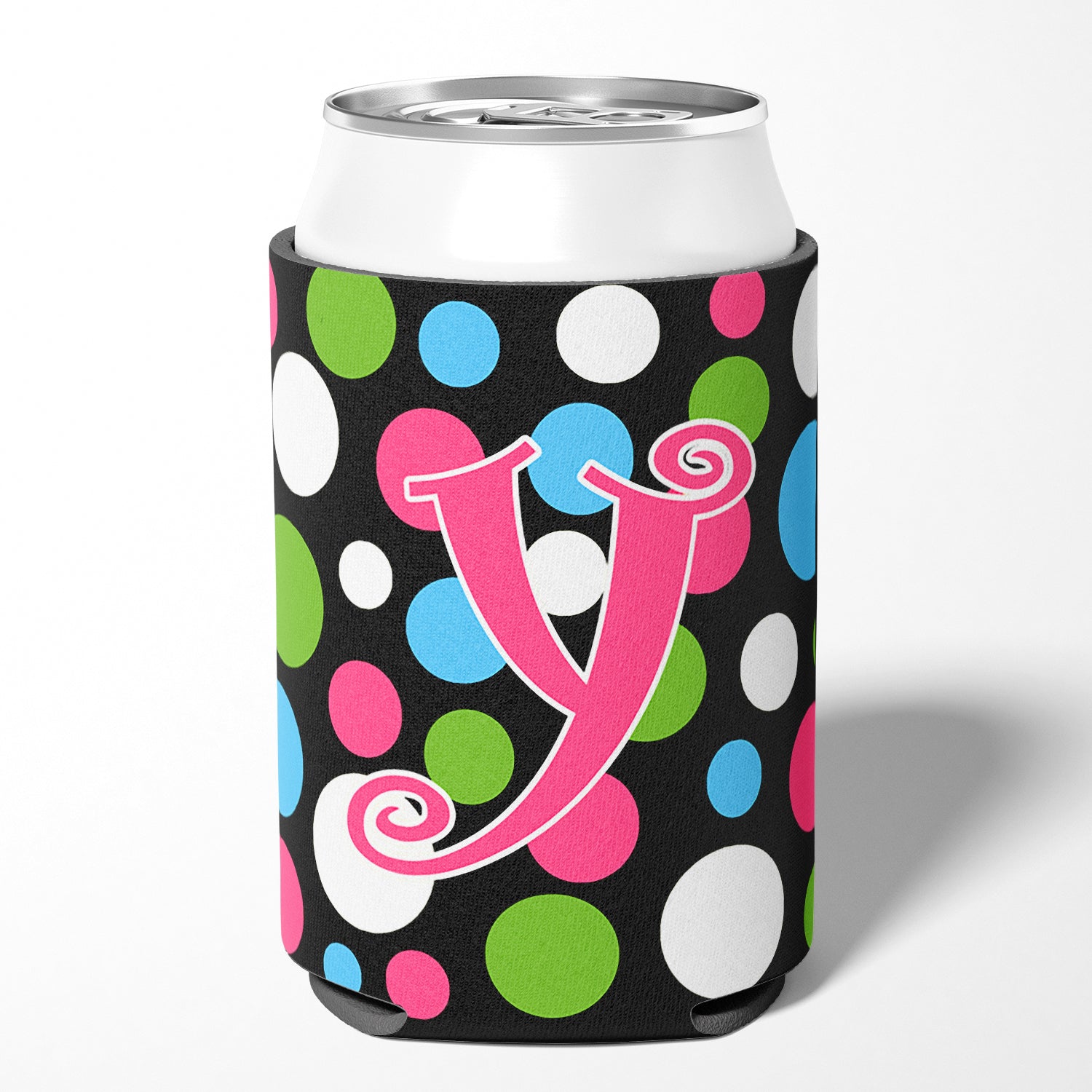 Letter Y Initial Monogram - Polkadots and Pink Can or Bottle Beverage Insulator Hugger.