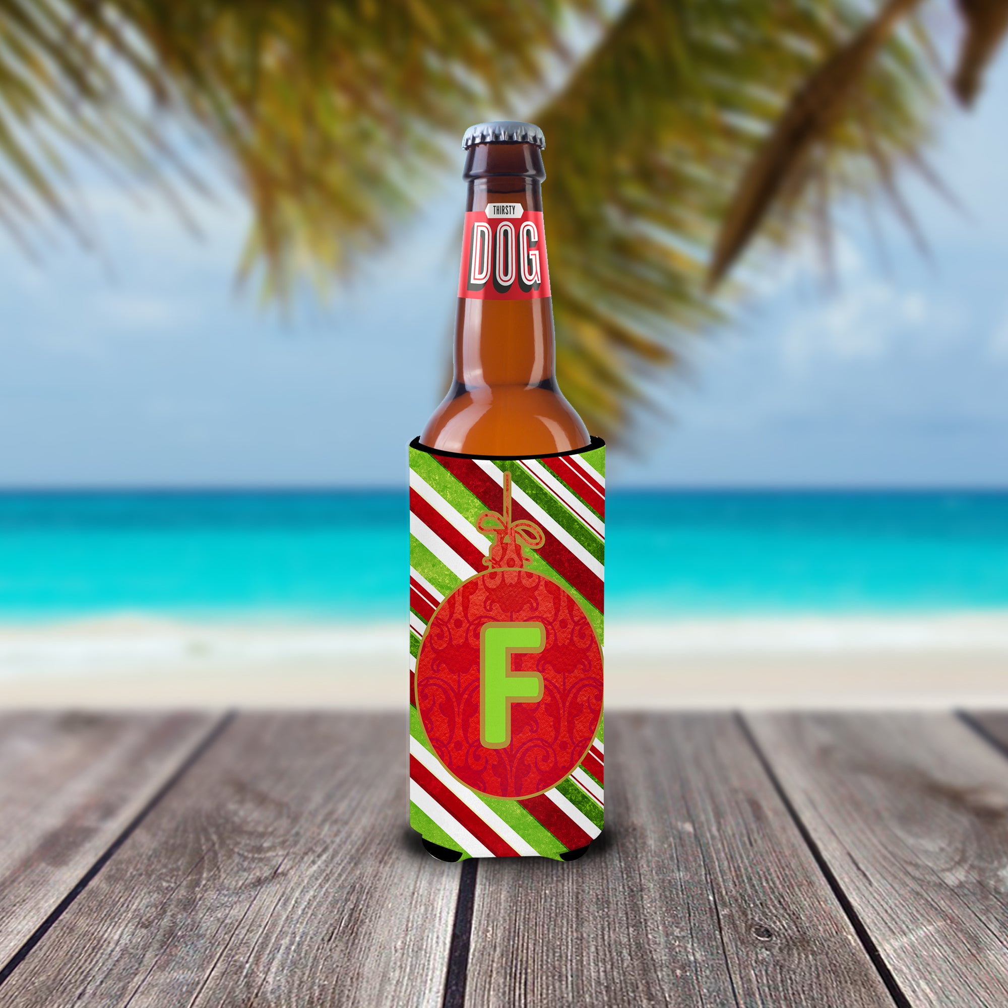 Christmas Oranment Holiday Monogram Initial  Letter F Ultra Beverage Insulators for slim cans CJ1039-FMUK.