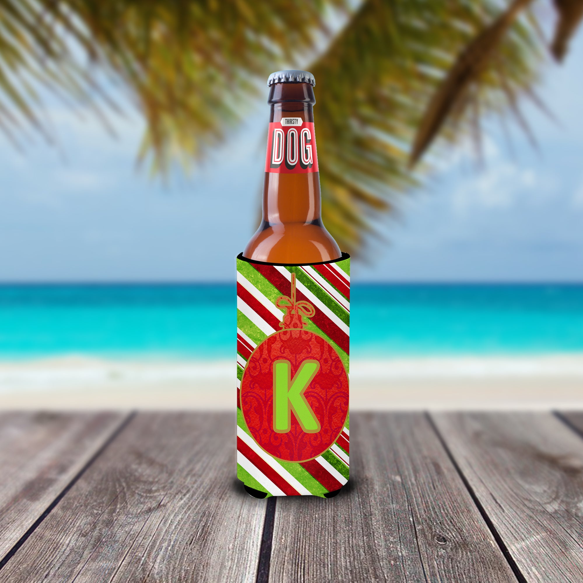 Christmas Oranment Holiday Monogram Initial  Letter K Ultra Beverage Insulators for slim cans CJ1039-KMUK.