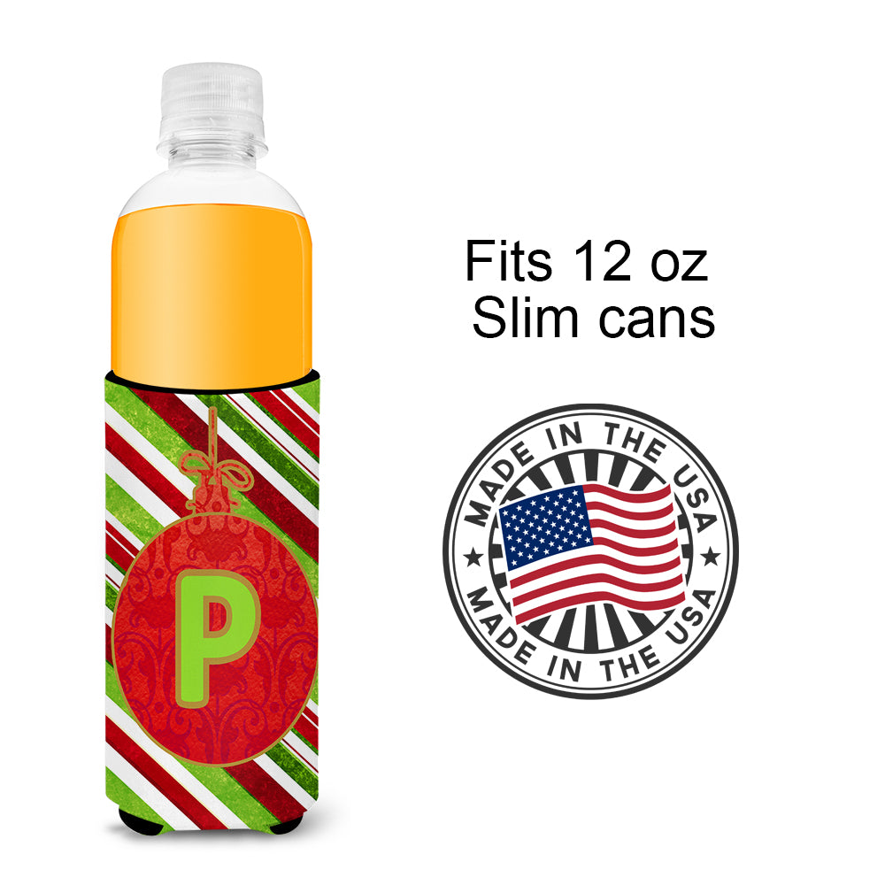 Christmas Oranment Holiday Monogram Initial  Letter P Ultra Beverage Insulators for slim cans CJ1039-PMUK.