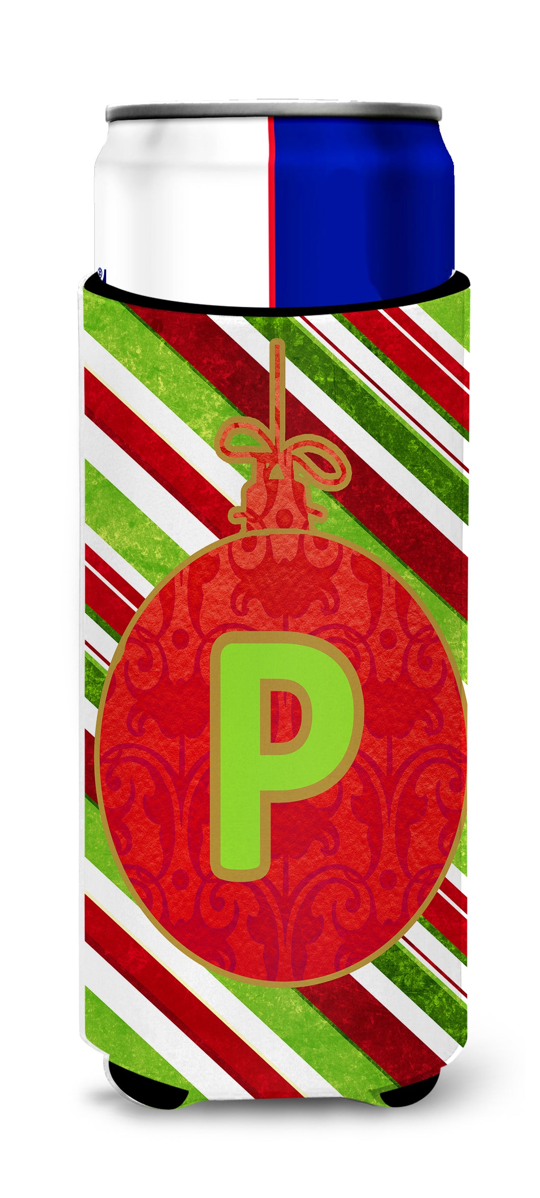 Christmas Oranment Holiday Monogram Initial  Letter P Ultra Beverage Insulators for slim cans CJ1039-PMUK.