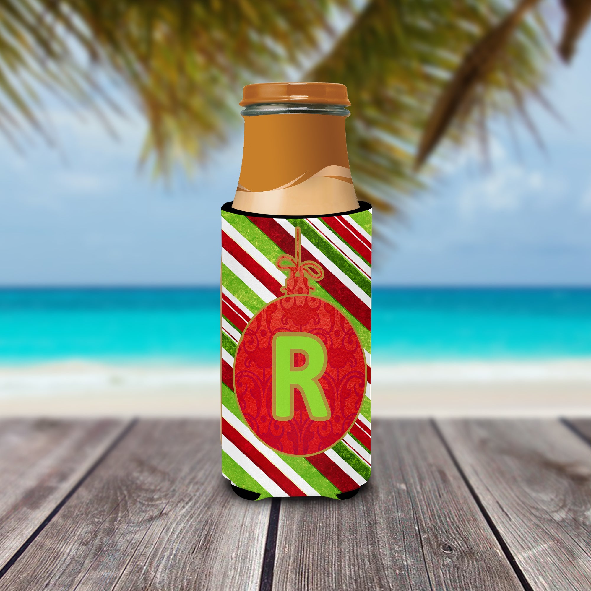 Christmas Oranment Holiday Monogram Initial  Letter R Ultra Beverage Insulators for slim cans CJ1039-RMUK.