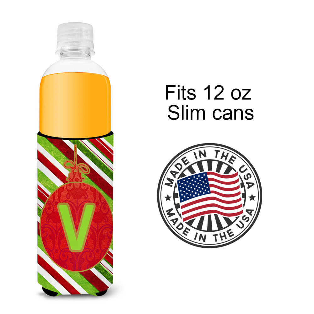 Christmas Oranment Holiday Monogram Initial  Letter V Ultra Beverage Insulators for slim cans CJ1039-VMUK.