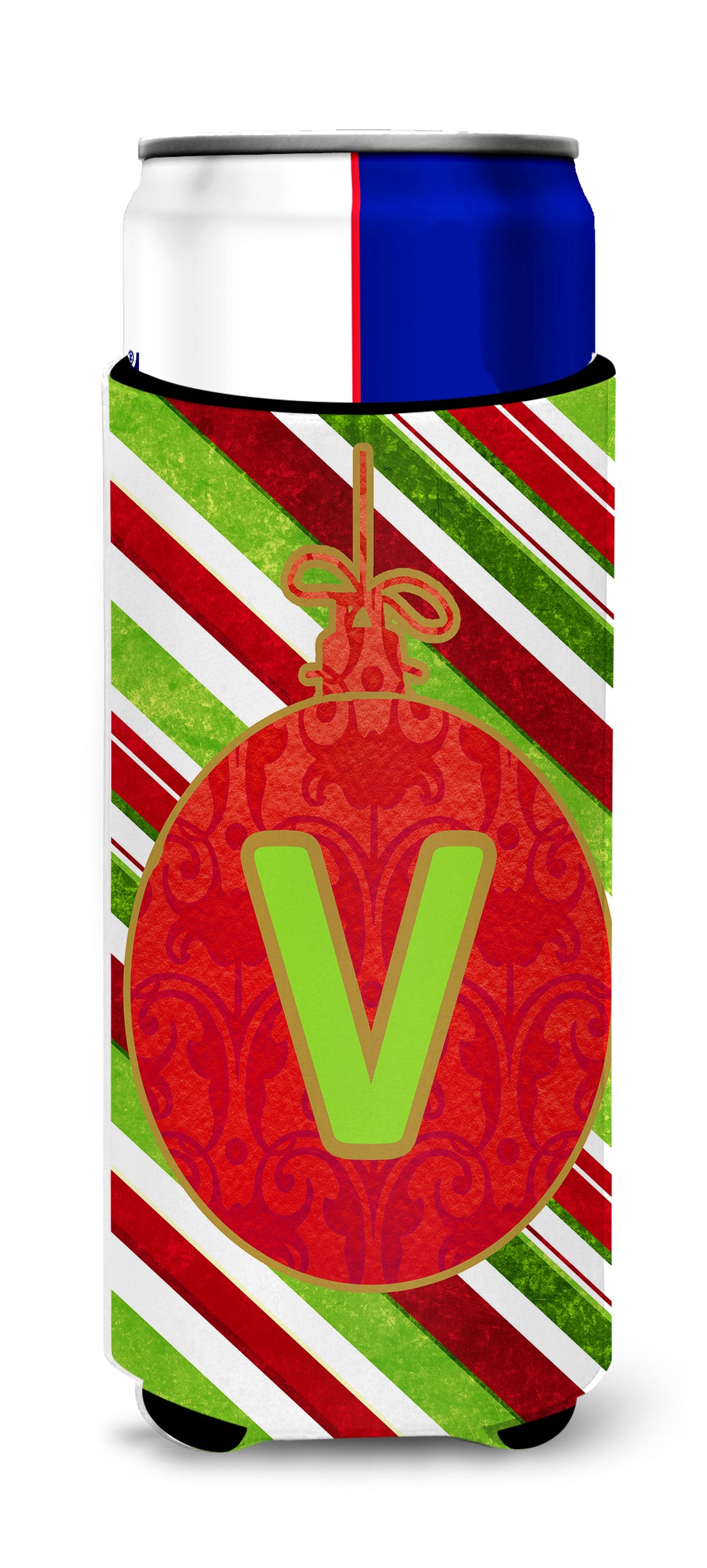 Christmas Oranment Holiday Monogram Initial  Letter V Ultra Beverage Insulators for slim cans CJ1039-VMUK.