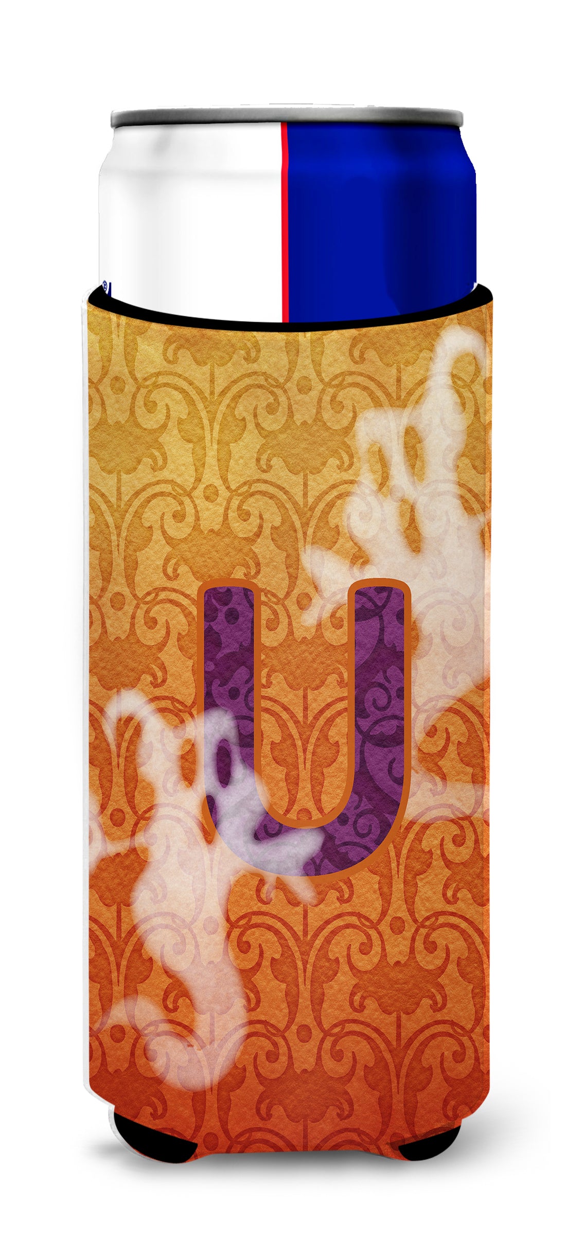 Halloween Ghosts Monogram Initial  Letter U Ultra Beverage Insulators for slim cans CJ1040-UMUK.