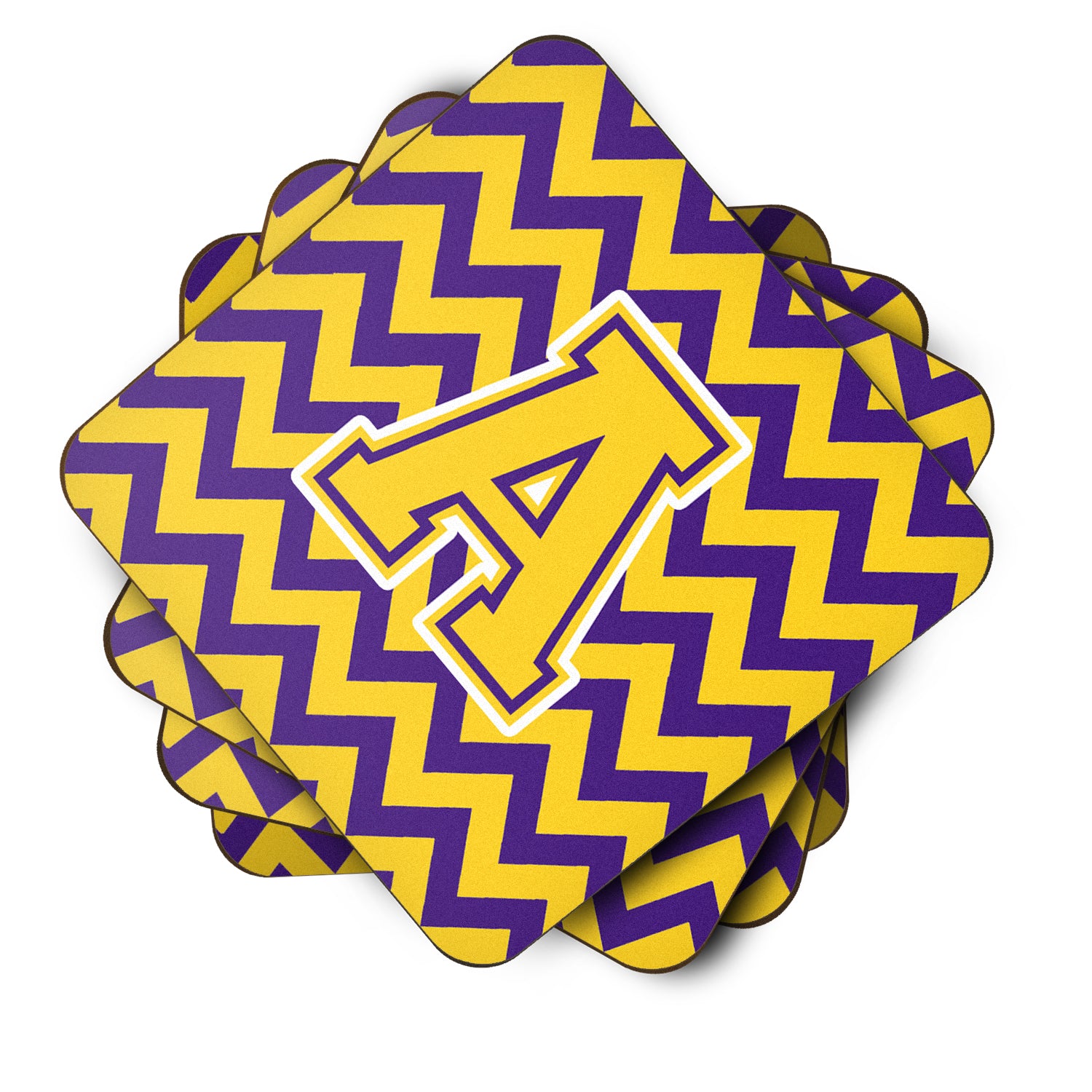 Letter A Chevron Purple and Gold Foam Coaster Set of 4 CJ1041-AFC - the-store.com