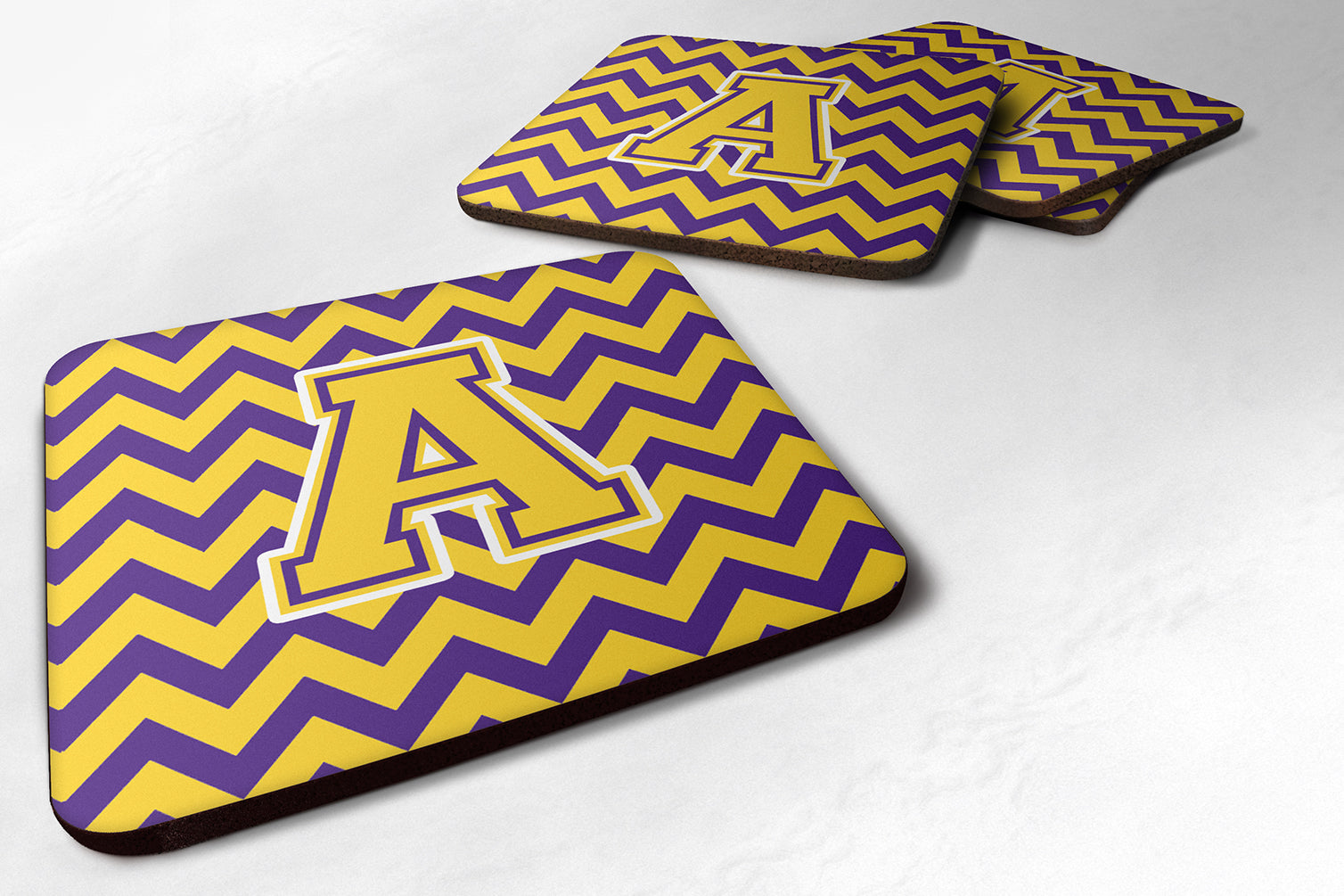 Letter A Chevron Purple and Gold Foam Coaster Set of 4 CJ1041-AFC - the-store.com