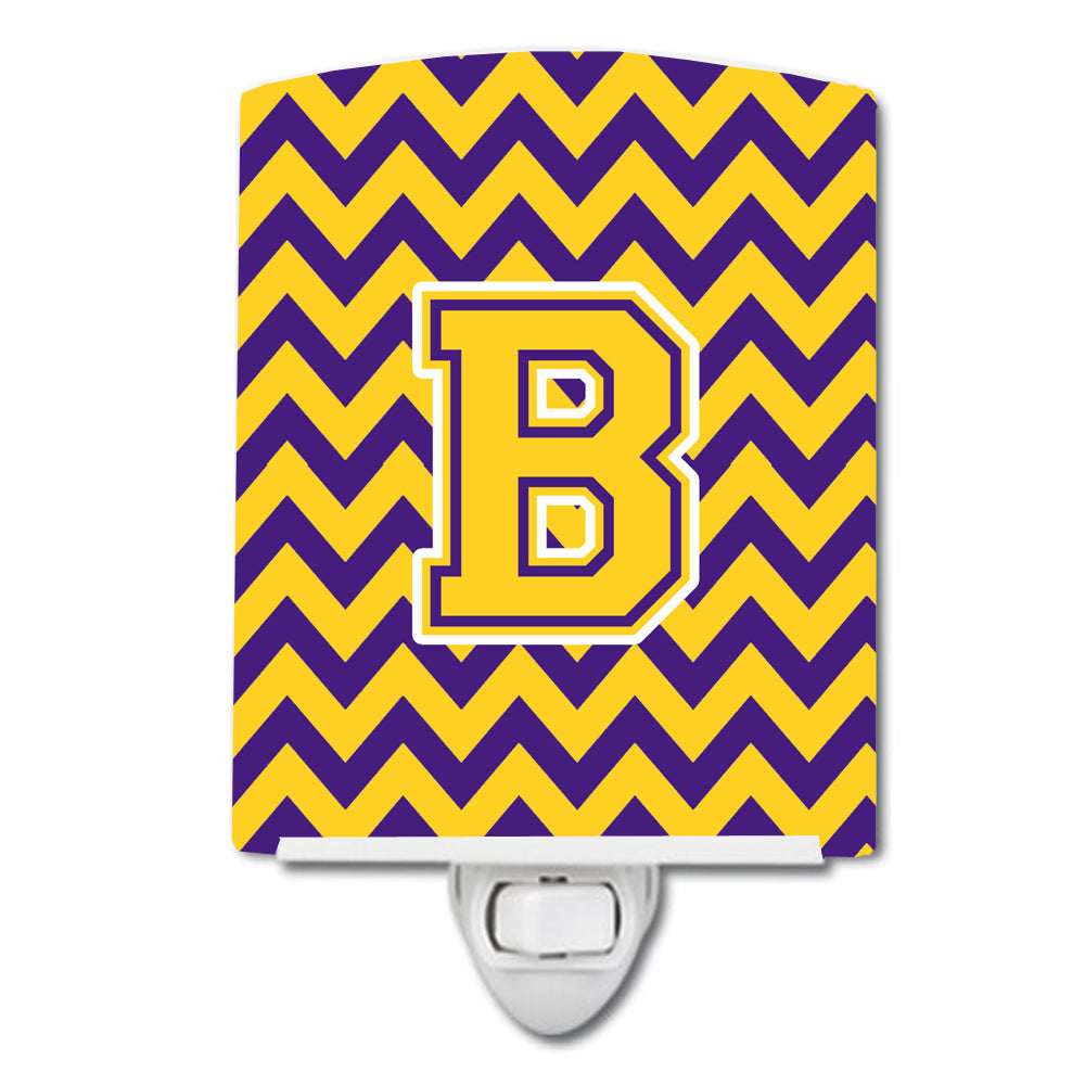 Letter B Chevron Purple and Gold Ceramic Night Light CJ1041-BCNL - the-store.com