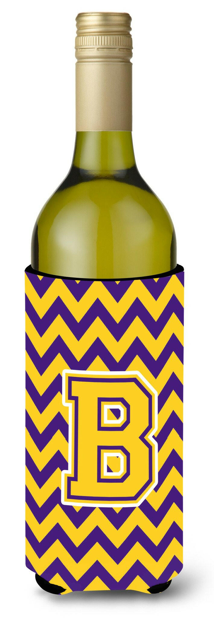 Letter B Chevron Purple and Gold Wine Bottle Beverage Insulator Hugger CJ1041-BLITERK by Caroline's Treasures