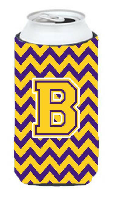 Letter B Chevron Purple and Gold Tall Boy Beverage Insulator Hugger CJ1041-BTBC by Caroline's Treasures