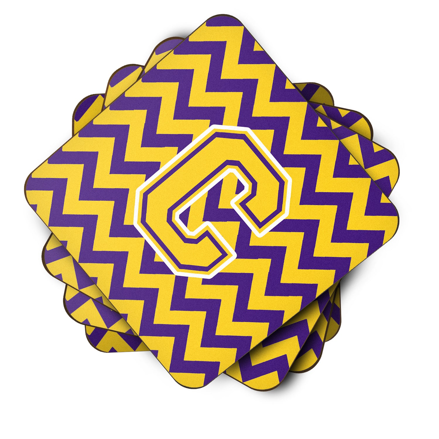 Letter C Chevron Purple and Gold  Foam Coaster Set of 4 CJ1041-CFC - the-store.com