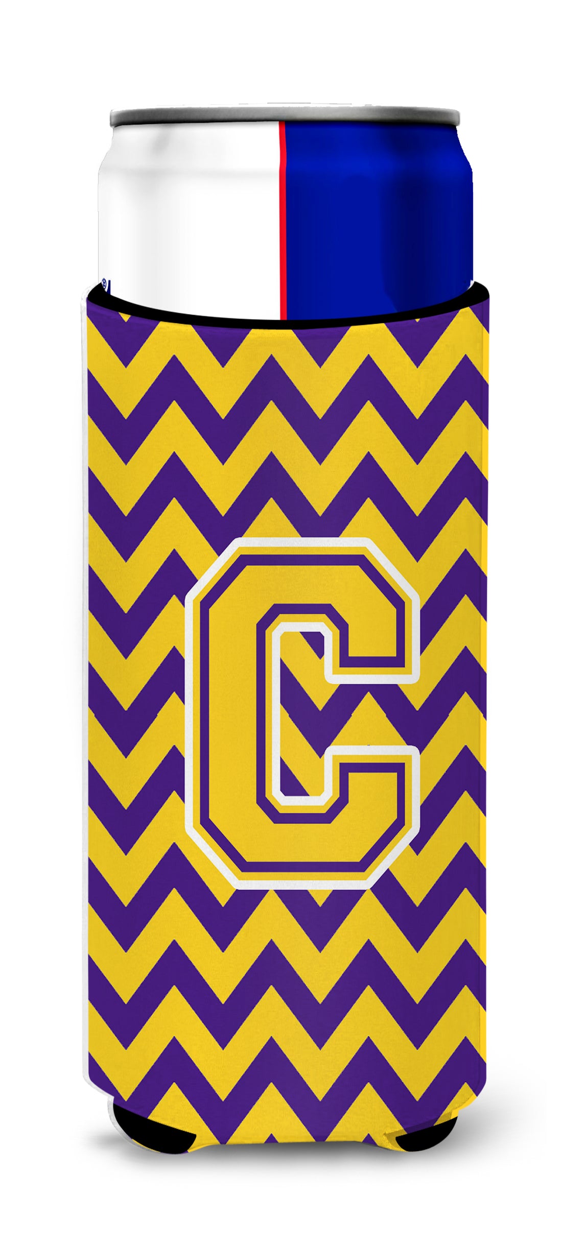 Letter C Chevron Purple and Gold Ultra Beverage Insulators for slim cans CJ1041-CMUK.