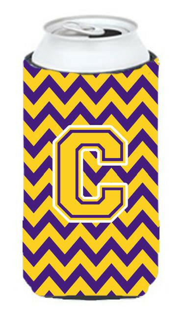 Letter C Chevron Purple and Gold Tall Boy Beverage Insulator Hugger CJ1041-CTBC by Caroline's Treasures