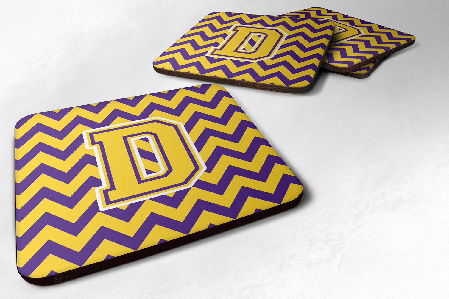 Letter D Chevron Purple and Gold Foam Coaster Set of 4 CJ1041-DFC - the-store.com