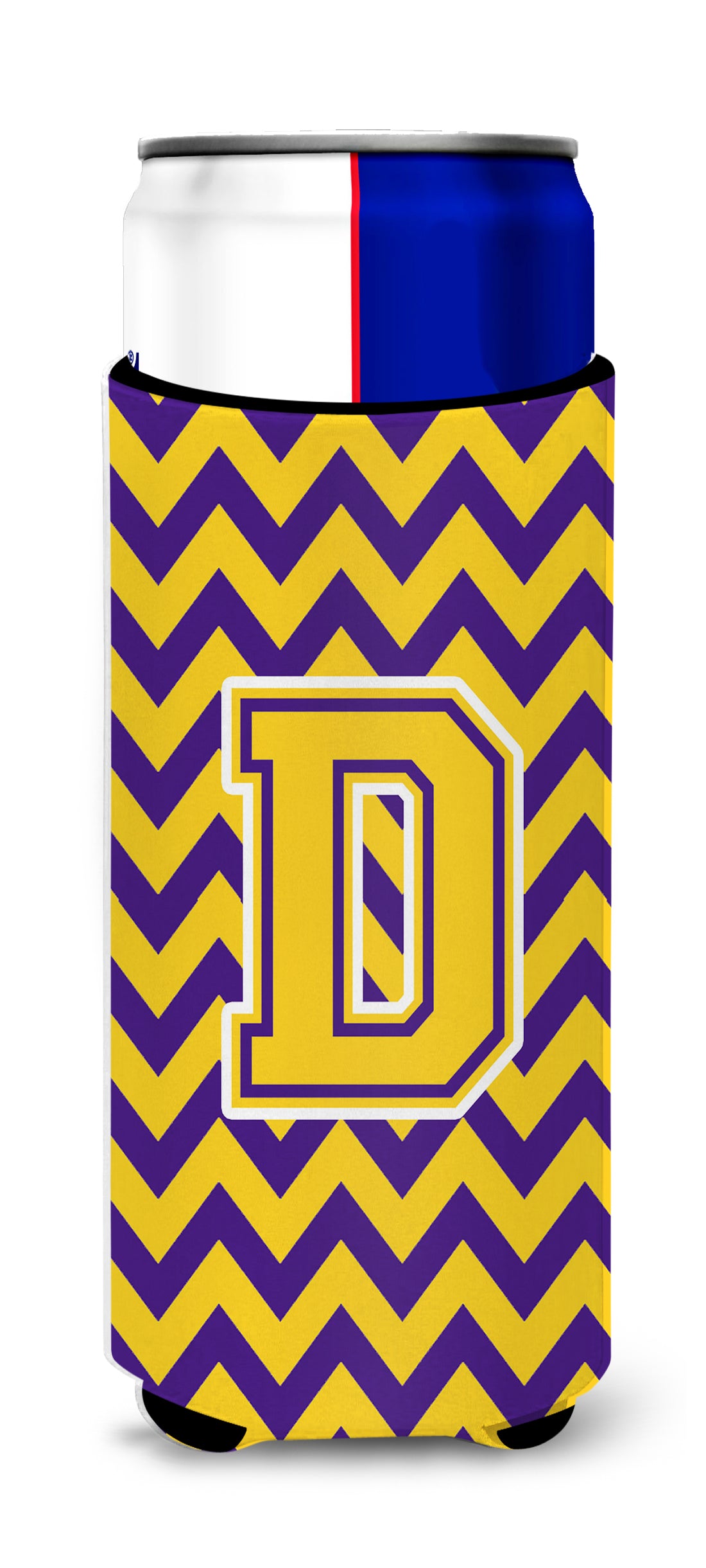 Letter D Chevron Purple and Gold Ultra Beverage Insulators for slim cans CJ1041-DMUK.