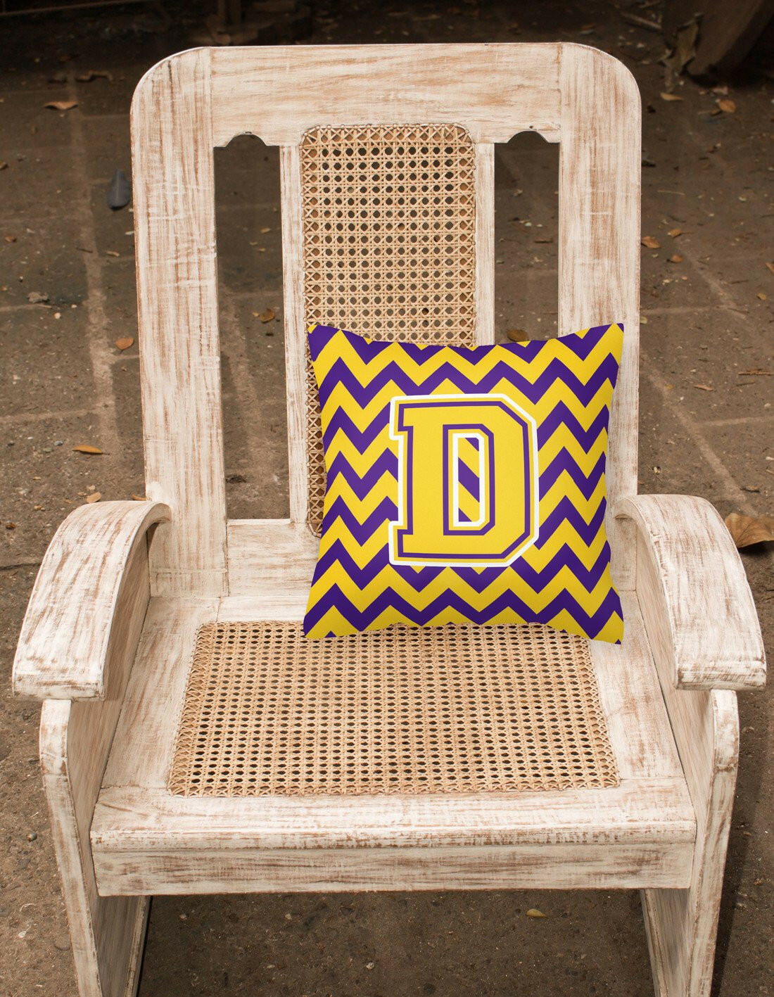 Letter D Chevron Purple and Gold Fabric Decorative Pillow CJ1041-DPW1414 - the-store.com