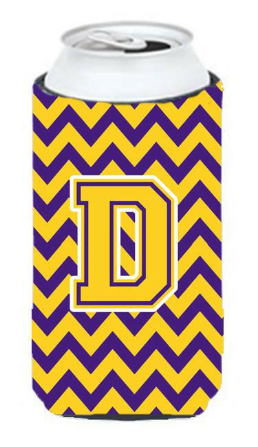 Letter D Chevron Purple and Gold Tall Boy Beverage Insulator Hugger CJ1041-DTBC by Caroline's Treasures