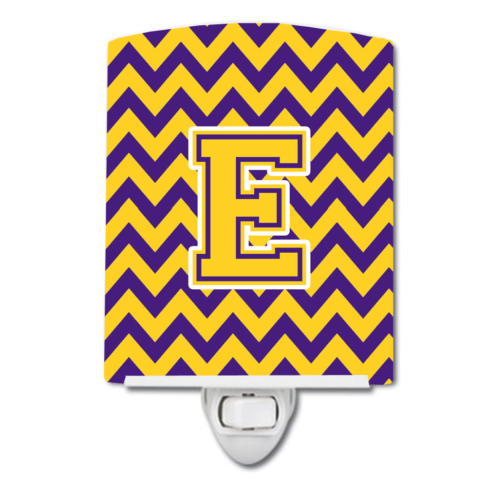 Letter E Chevron Purple and Gold Ceramic Night Light CJ1041-ECNL - the-store.com