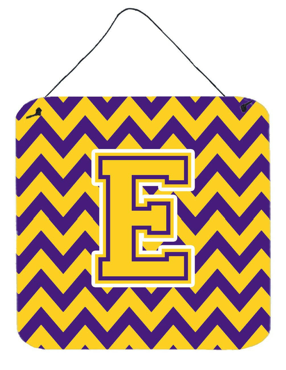 Letter E Chevron Purple and Gold Wall or Door Hanging Prints CJ1041-EDS66 by Caroline&#39;s Treasures