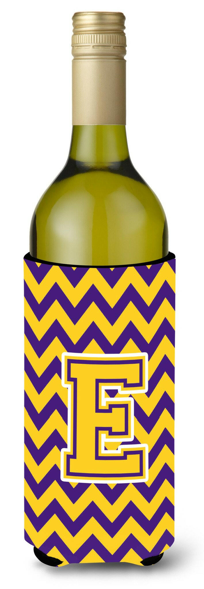 Letter E Chevron Purple and Gold Wine Bottle Beverage Insulator Hugger CJ1041-ELITERK by Caroline's Treasures