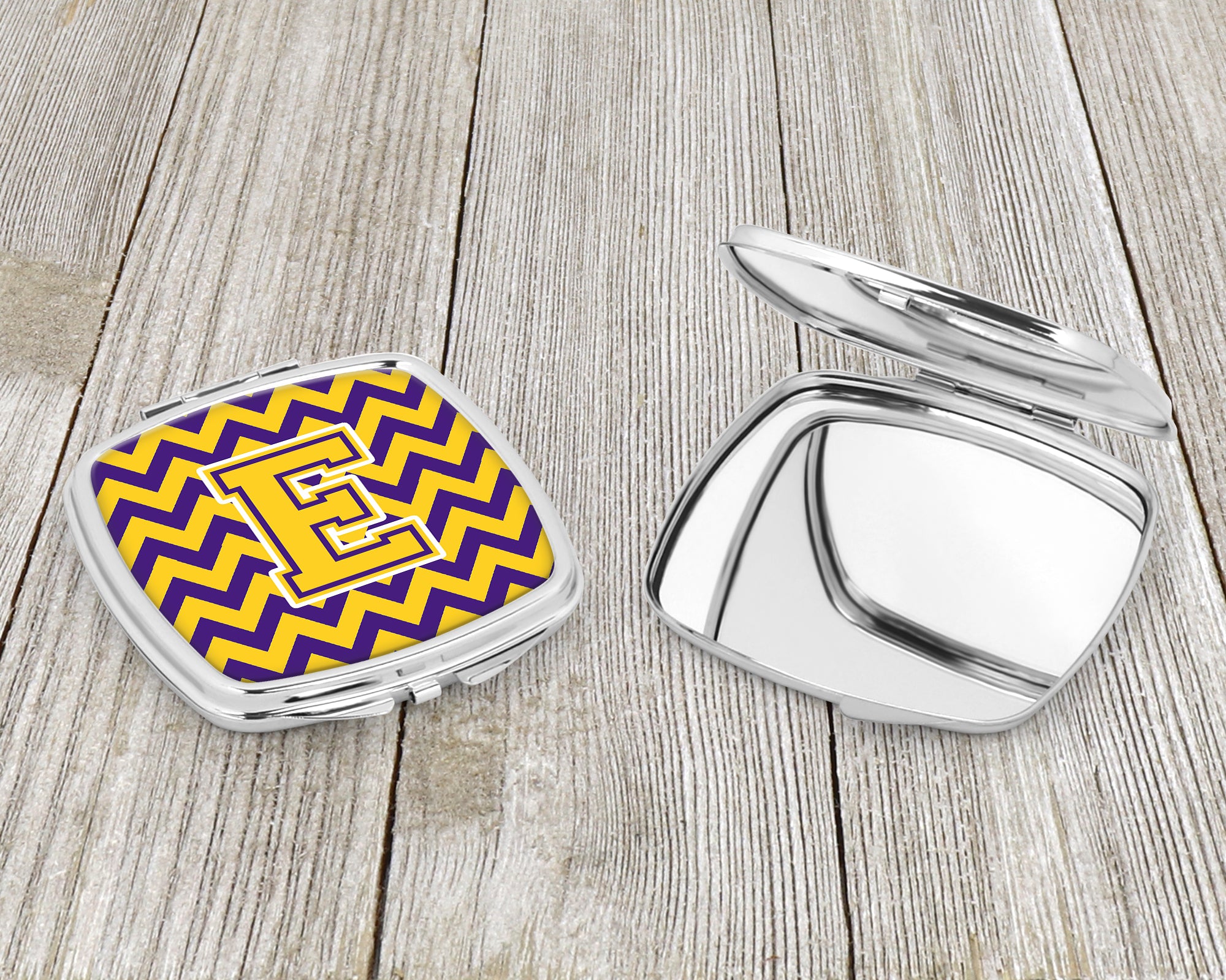 Letter E Chevron Purple and Gold Compact Mirror CJ1041-ESCM  the-store.com.