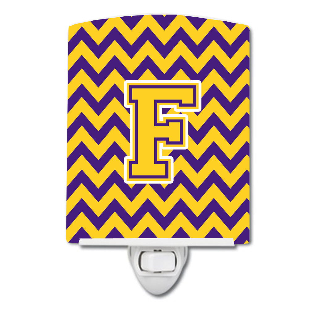 Letter F Chevron Purple and Gold Ceramic Night Light CJ1041-FCNL - the-store.com