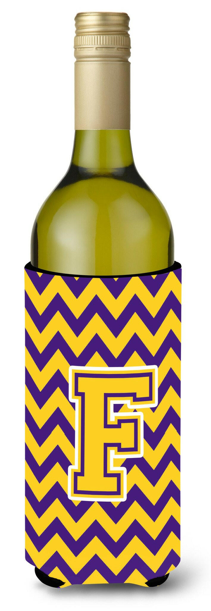 Letter F Chevron Purple and Gold Wine Bottle Beverage Insulator Hugger CJ1041-FLITERK by Caroline's Treasures