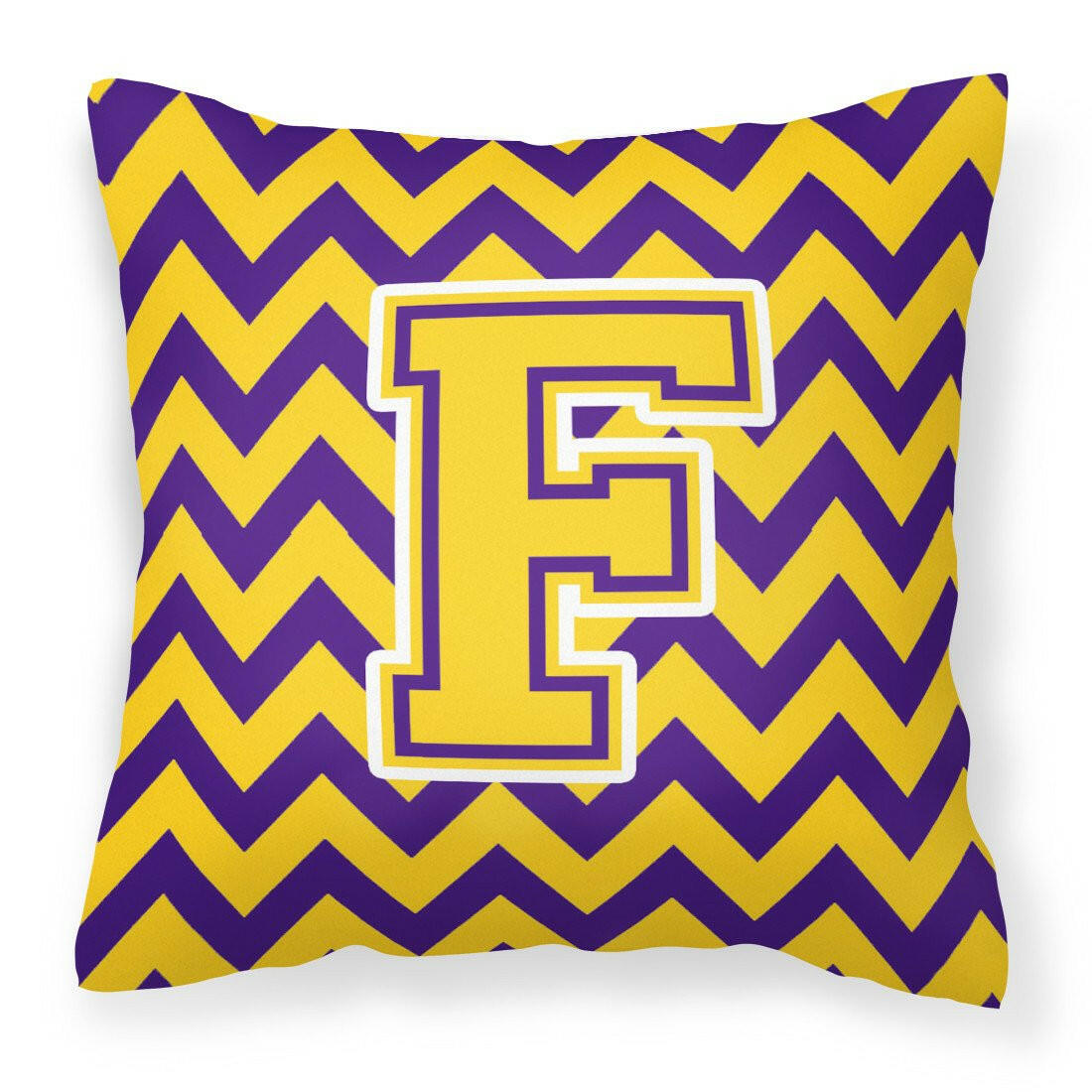 Letter F Chevron Purple and Gold Fabric Decorative Pillow CJ1041-FPW1414 - the-store.com