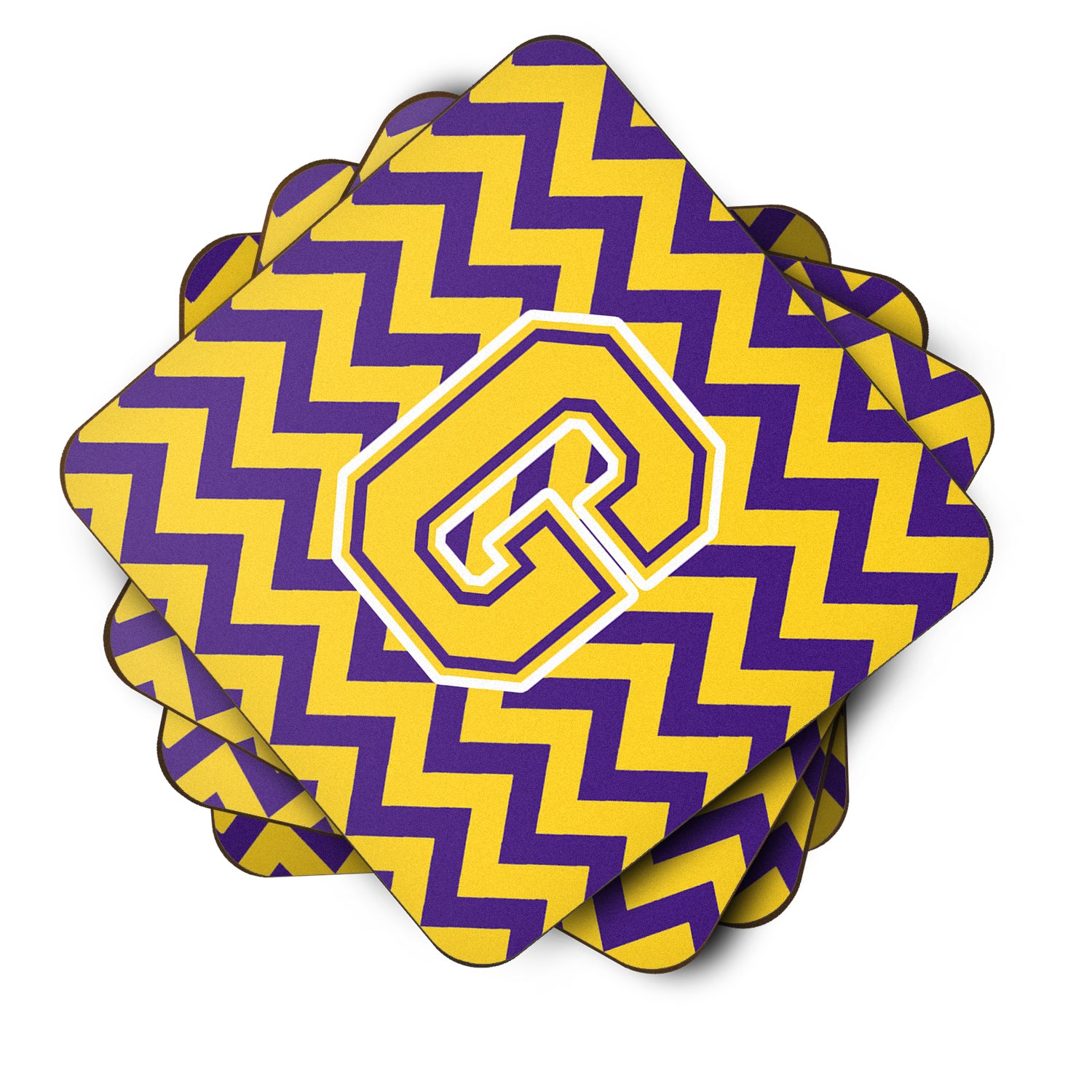 Letter G Chevron Purple and Gold Foam Coaster Set of 4 CJ1041-GFC - the-store.com