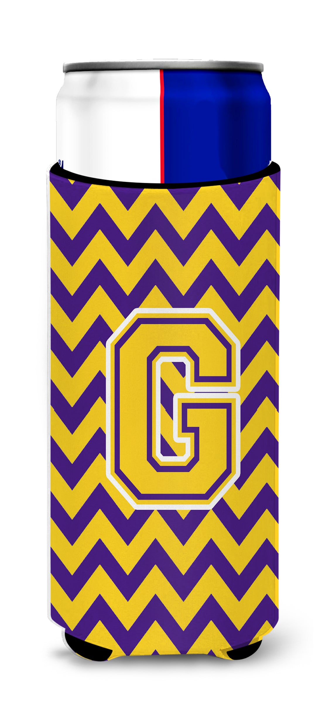 Letter G Chevron Purple and Gold Ultra Beverage Insulators for slim cans CJ1041-GMUK.