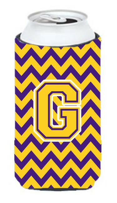 Letter G Chevron Purple and Gold Tall Boy Beverage Insulator Hugger CJ1041-GTBC by Caroline's Treasures